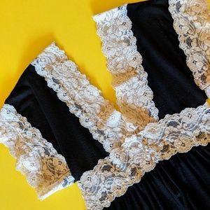 Deeeep V Black & White Lace Top